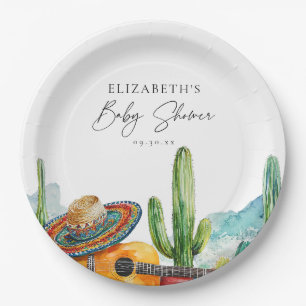 Watercolor Mexicaans Cactus Fiesta Baby Shower Papieren Bordje