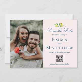 Watercolor Minimalistische Citroen - QR & Foto Save The Date