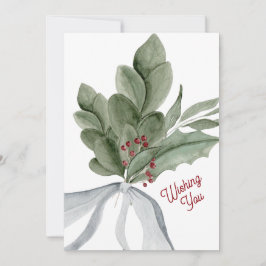 Watercolor Mistletoe Groene Personalized Feestdagenkaart