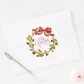 Watercolor Mistletoe Wreath with Bow Ronde Sticker (Envelop)