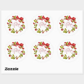 Watercolor Mistletoe Wreath with Bow Ronde Sticker (Vel)