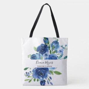 Watercolor Moderne Bloemendessin Navy Blauwe Zakel Draagtas