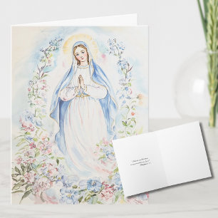 Watercolor Moeder Maria Religieus Katholiek Bloemm Feestdagen Kaart