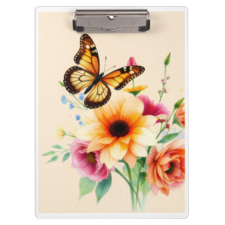 Watercolor Monarchvlinder en bloemenspiraal Not Klembord