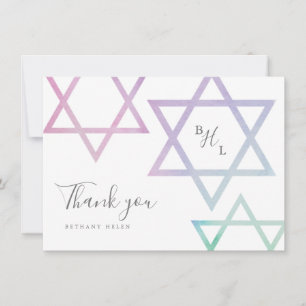 Watercolor Monogram Bat Mitzvah Bedankje Kaart
