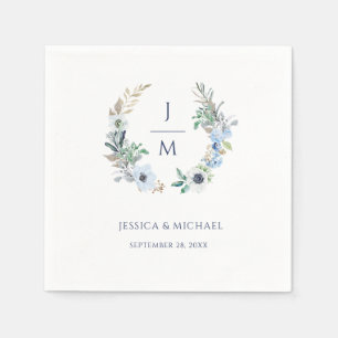 Watercolor Monogram Bloemenkrans Anemoon Bruiloft Servet