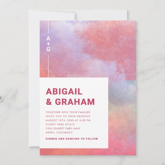 Watercolor Monogram Bruiloft Kaart (Voorkant)