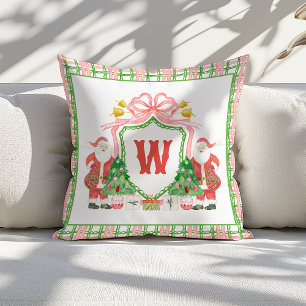 Watercolor Monogram Initiaal Geruite Santa Wapen Kussen