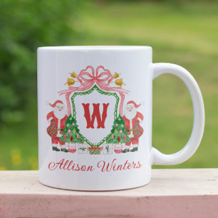 Watercolor Monogram Initiaal Kerstman Wapen Koffiemok