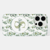 Watercolor Monogram Naam Olijftakken Patroon Case-Mate iPhone Case (Achterkant (horizontaal))