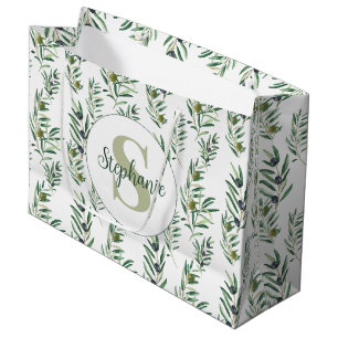 Watercolor Monogram Naam Olijftakken Patroon Groot Cadeauzakje