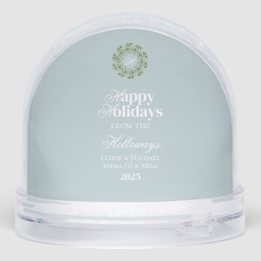 Watercolor Monogram Wreath Script Photo Snow Globe (Arrière)