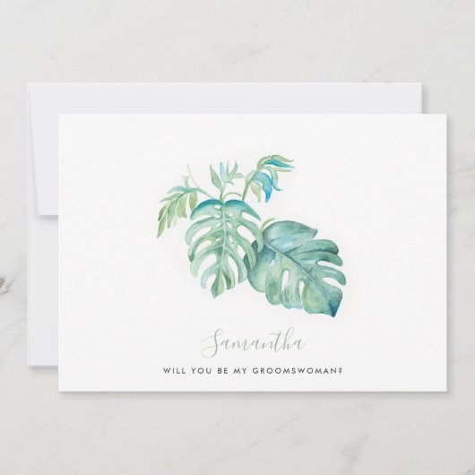 Watercolor Monstera Feuilles Groomswoman Cartes (Devant)