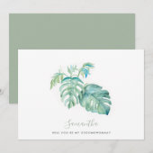 Watercolor Monstera Feuilles Groomswoman Cartes (Devant / Derrière)