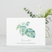 Watercolor Monstera Feuilles Groomswoman Cartes (Debout devant)