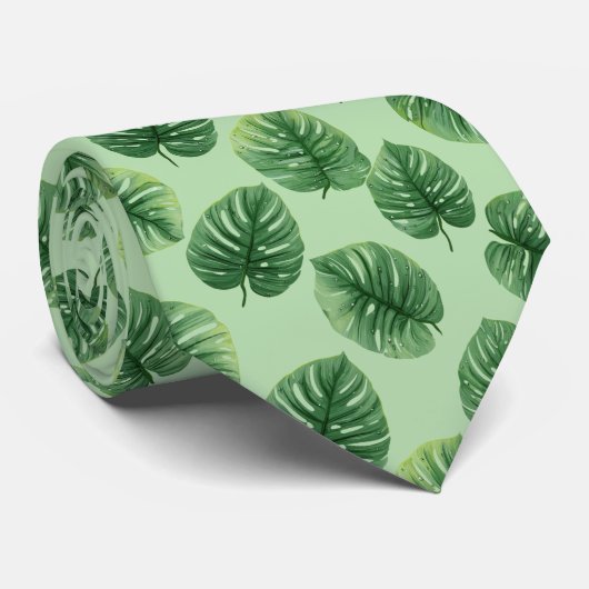 Watercolor Monstera Leaf Pattern Stropdas (Opgerold)