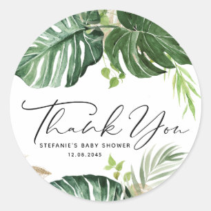 Watercolor Monstera Zomer Baby Shower Bedankt Ronde Sticker