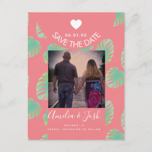 Watercolor Monsteras Roze Save the Date Postkaart