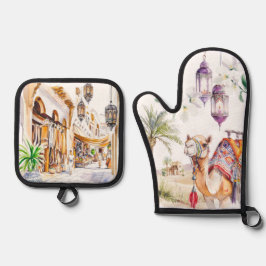 Watercolor Moroccan Kitchen Artistry Ovenwant & Pannenlap Set