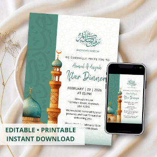 Watercolor Moskee Illustratie Iftar Diner Kaart