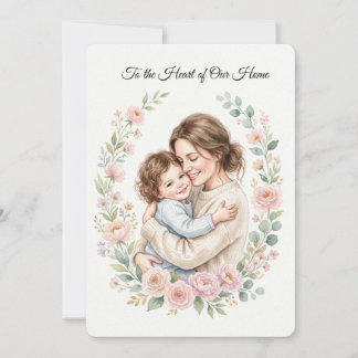 Watercolor Mother and Child Hug with Floral Wreath Kaart