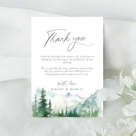 Watercolor Mountain Forest Rustic Wedding Bedankkaart