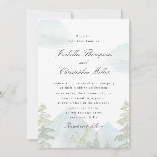 Watercolor Mountain Forest Wedding Invitation Kaart (Voorkant)