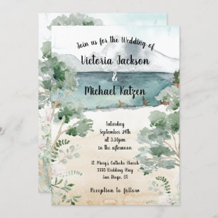 Watercolor Mountain lake Invitations de mariage