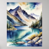 Watercolor Mountain Lake Scène 4:5 Poster (Devant)