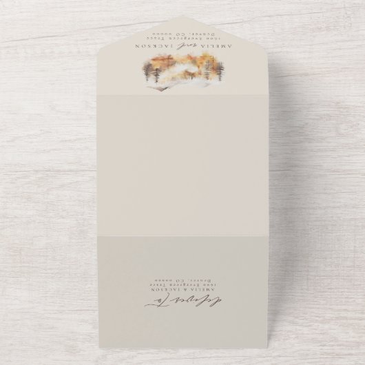 Watercolor Mountain Mariage tout en une invitation (Dehors)