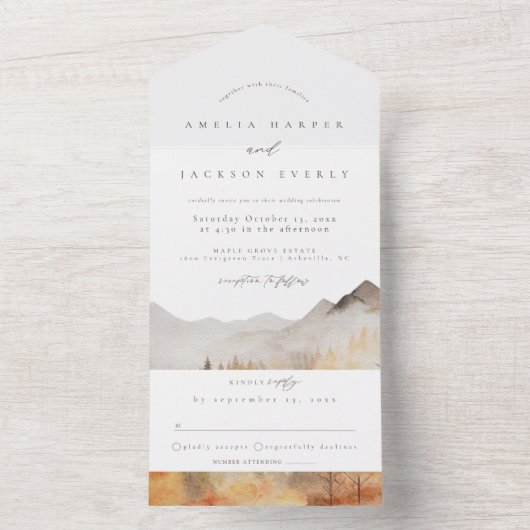 Watercolor Mountain Mariage tout en une invitation (À l'intérieur)