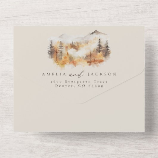 Watercolor Mountain Mariage tout en une invitation (Verso)
