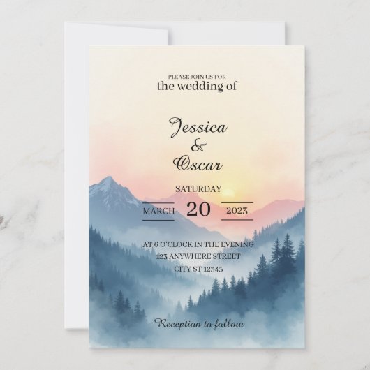 Watercolor Mountain Sunrise Wedding Invitation (Devant)