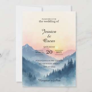 Watercolor Mountain Sunrise Wedding Invitation Kaart