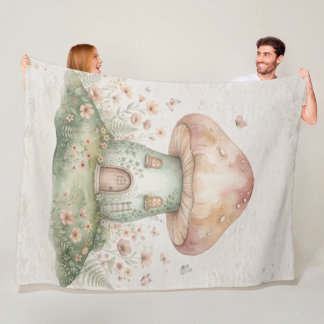 Watercolor Mushroom Blanket for Kids, Cute Woodlan Fleece Deken