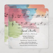 Watercolor Music Notes Invitation du Bat mitzvah (Devant / Derrière)