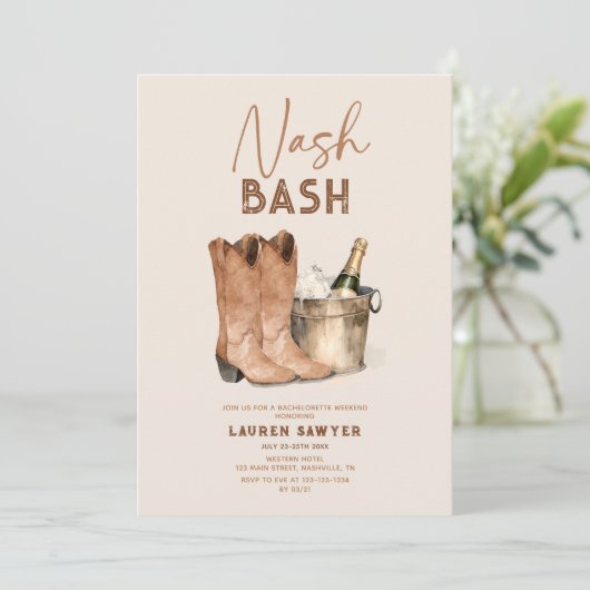 Watercolor Nash Bash Bachelorette Party Invitation (Debout devant)