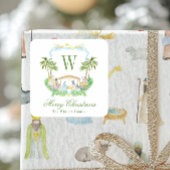 Watercolor Nativity Monogram Crest Christmas Vierkante Sticker