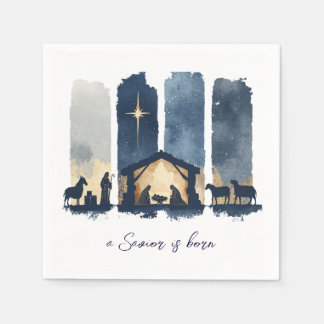 Watercolor Nativity Scene a Savior is Born Holiday Servet