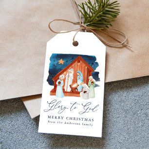 Watercolor Nativity Scene Glory to God holiday Cadeaulabel