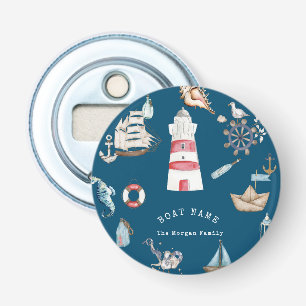 Watercolor Nautelementen Blauw Button Flesopener