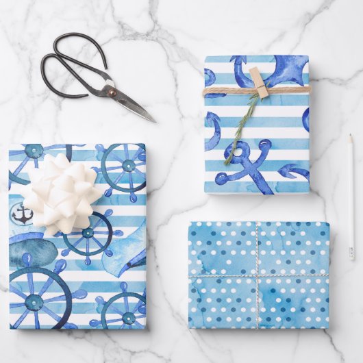 Watercolor Nautical Pattern Inpakpapier Vel (Voorkant)