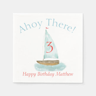 Watercolor Nautical Sailboat Birthday  Servet