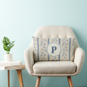 Watercolor Nautilus Zeilboot Streep   Monogram Kussen