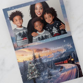 Watercolor Navy Blauwe Kersttrein Vakantiefoto Kaart