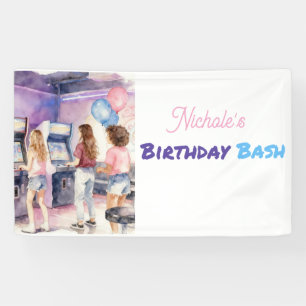 Watercolor Neon Arcade Kids Verjaardagsfeestje Spandoek