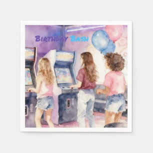 Watercolor Neon Arcade Kinderverjaardagsfeestje Servet