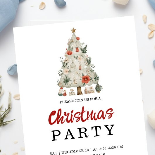 Watercolor Neutral Boho Holiday Party Invitation