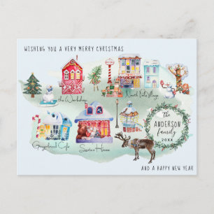 Watercolor Noordpool Dorpskaart Geïllustreerd Briefkaart