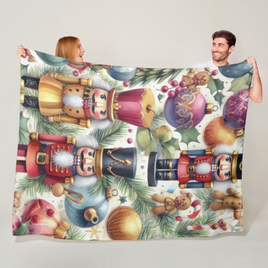 Watercolor Notenkraker Kerst Motieven Vakantie Fleece Deken (In situ)